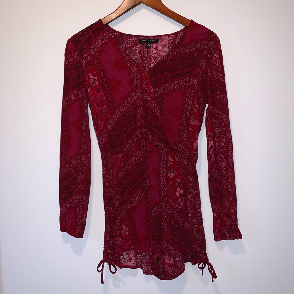 Kendall & Kylie Long Sleeve Maroon Romper (S)